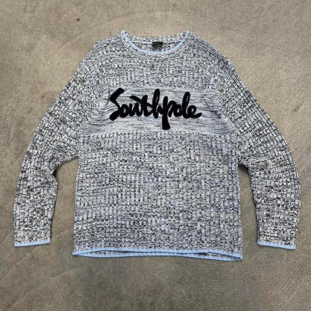 Men's Southpole Sweater Baby Blue Spellout Embroidered Y2K Fall Pullover L